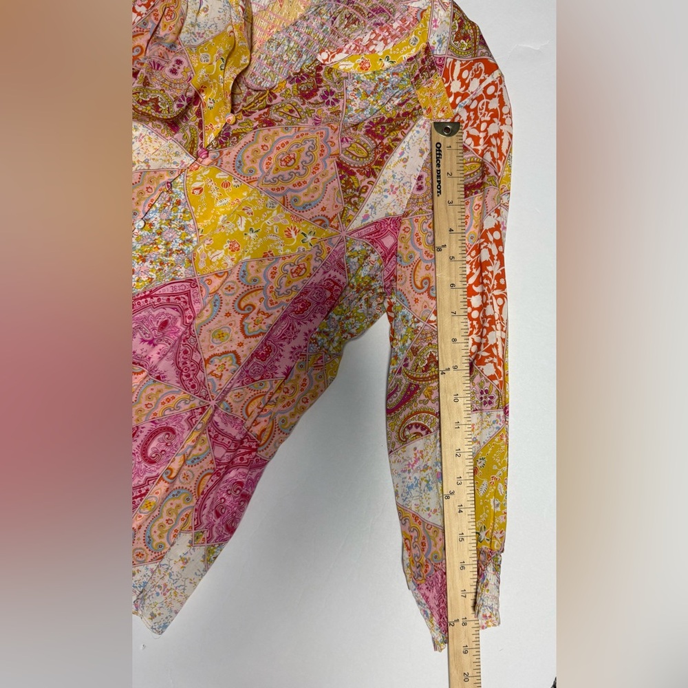 Rose + Olive Colorful Patchwork Paisley button up… - image 8